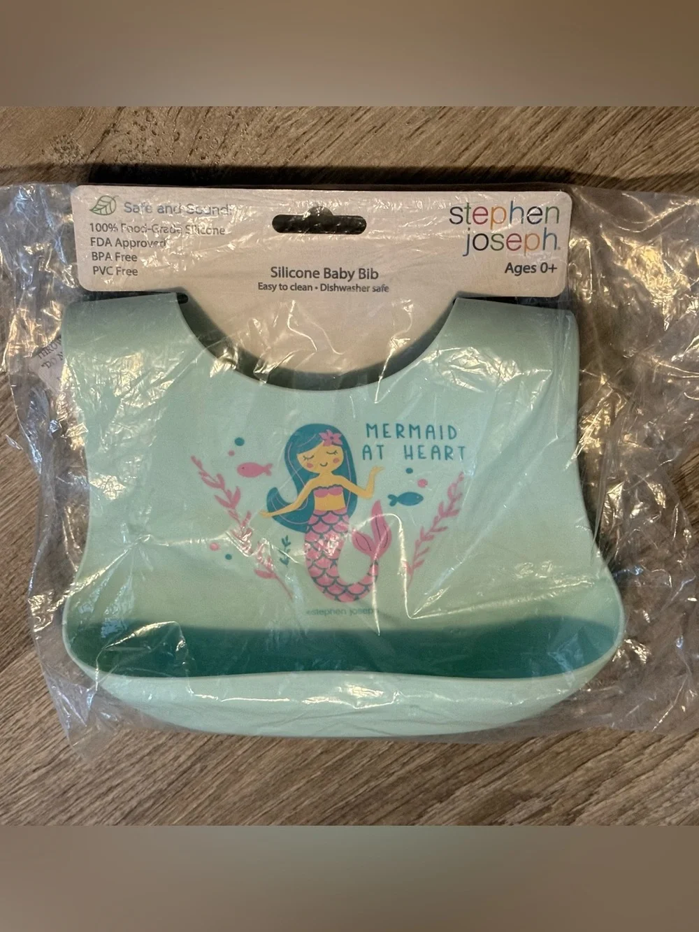 Stephen Joseph Mint Mermaid Silicone Baby Bib Pocket